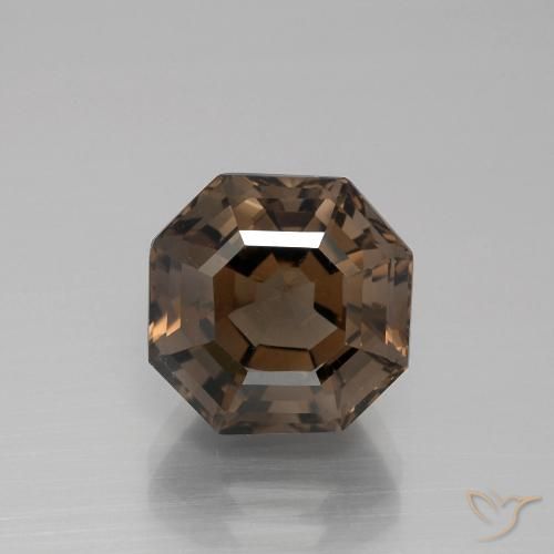 5.58ct 天然 ミディアムブラウン スモーキークォーツ, エメラルドカット, VVS-VS