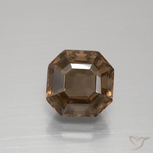3.71ct 天然 ミディアムブラウン スモーキークォーツ, エメラルドカット, VS
