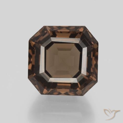7.45ct 天然 ヒッコリーブラウン スモーキークォーツ, エメラルドカット, VVS
