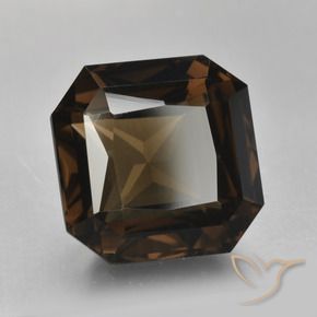 8.52カラットの天然アンバーブラウンスモーキークォーツ（12.2×12 mm・エメラルドカット）