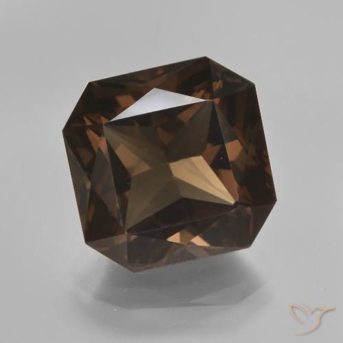 7.15ct 天然 ミディアムブラウン スモーキークォーツ, エメラルドカット, VVS