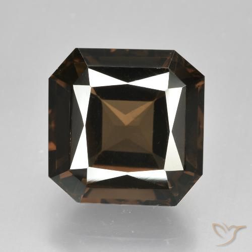 7.61ct 天然 ダークブラウン スモーキークォーツ, エメラルドカット, VVS-VS