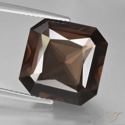 10.05ct 天然 ヒッコリーブラウン スモーキークォーツ, エメラルドカット, VVS