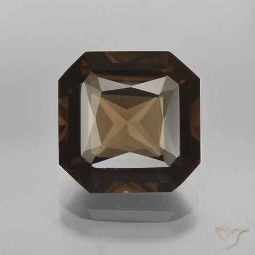 7.08ct 天然 ダークブラウン スモーキークォーツ, エメラルドカット, VVS