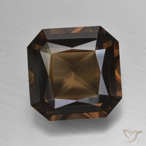 11.64ct 天然 ミディアムブラウン スモーキークォーツ, エメラルドカット, VVS-VS