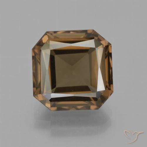 7.15ct 天然 ミディアムダークブラウン スモーキークォーツ, エメラルドカット, VVS-VS