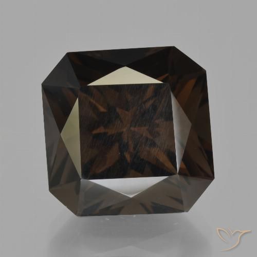 12.34ct 天然 ダークブラウン スモーキークォーツ, エメラルドカット, VS