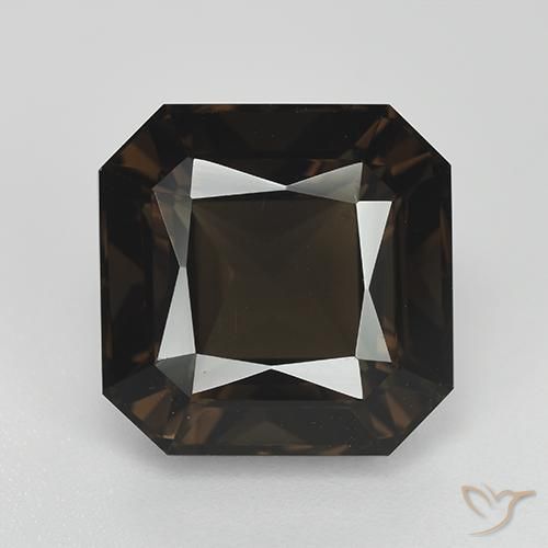 9.07ct 天然 ダークブラウン スモーキークォーツ, エメラルドカット, VVS