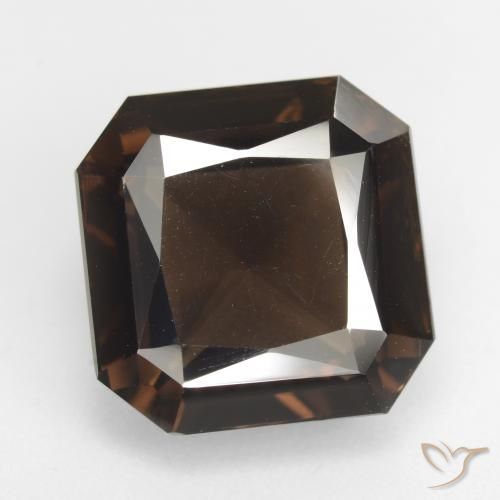 12.94ct 天然 ダークブラウン スモーキークォーツ, エメラルドカット, VVS