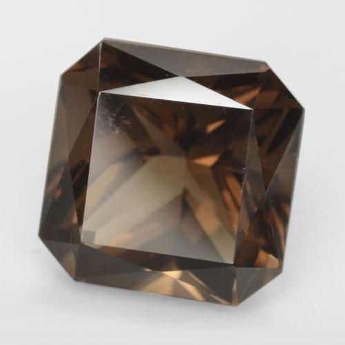 10.19カラットの天然ミディアムブラウンスモーキークォーツ（13×13 mm・エメラルドカット）