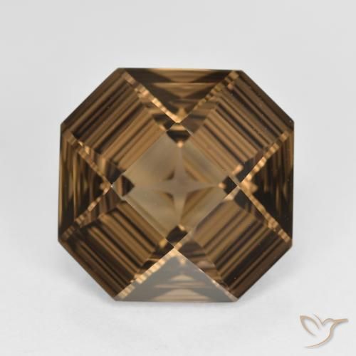 6.04ct 天然 ウォームブラウン スモーキークォーツ, エメラルドカット, VVS