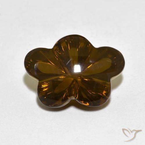 6.12ct 天然 ウォームブラウン スモーキークォーツ, フラワーカット, 透明