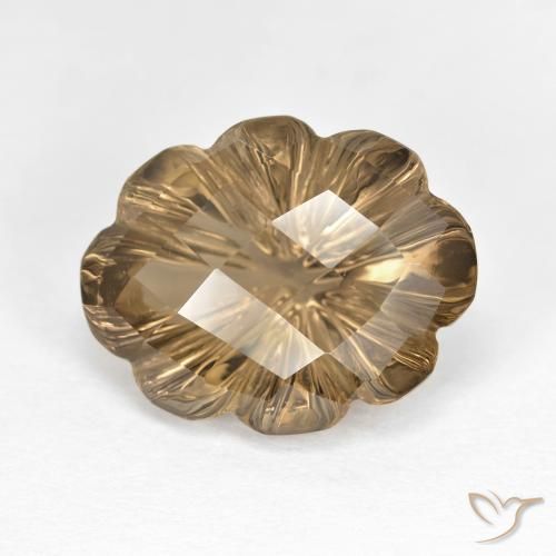 6.82ct 天然 薄いアーシーブラウン スモーキークォーツ, フラワーカット, VVS-VS