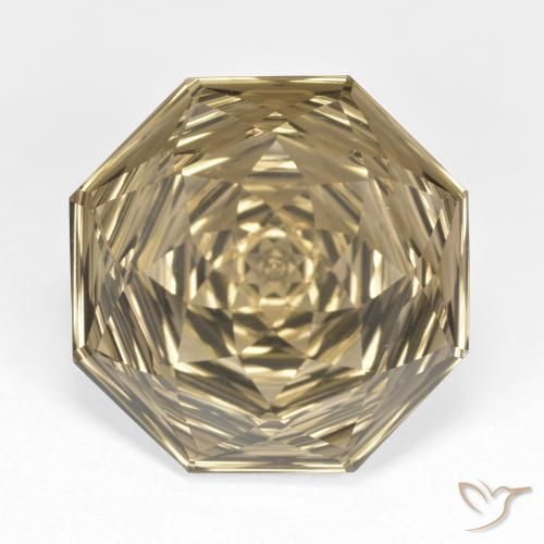 12.80ct 天然 薄いイエローブラウン スモーキークォーツ, エメラルドカット, VVS