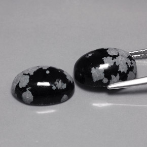 カラットの天然スノーフレークスノーフレークオブシディアン（13.9×10 mm・オーバルカット）