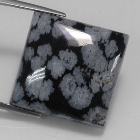 20.36カラットの天然グレー・ホワイト・ブラックスノーフレークオブシディアン（19.9×19.8 mm・四角）