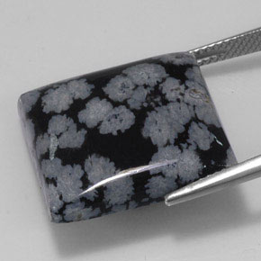 20.36カラットの天然グレー・ホワイト・ブラックスノーフレークオブシディアン（19.9×19.8 mm・四角）
