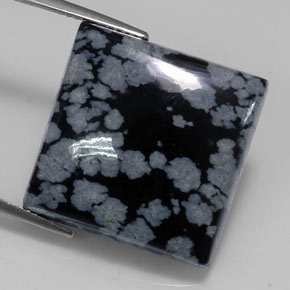 21.53カラットの天然グレー・ホワイト・ブラックスノーフレークオブシディアン（19.9×19.9 mm・四角）