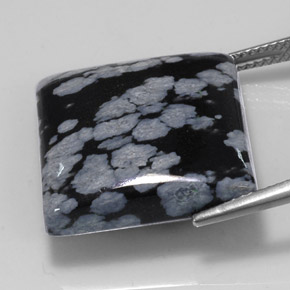 22.60カラットの天然グレー・ホワイト・ブラックスノーフレークオブシディアン（19.7×19.7 mm・四角）