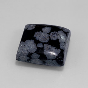 12.55カラットの天然グレー・ホワイト・ブラックスノーフレークオブシディアン（15.1×15.1 mm・四角）