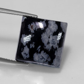 11.52カラットの天然ブラック＆ホワイトスノーフレークオブシディアン（14.9×14.9 mm・四角）