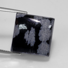11.19カラットの天然グレー・ホワイト・ブラックスノーフレークオブシディアン（14.9×14.9 mm・四角）