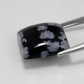 11.46カラットの天然ブラック＆ホワイトスノーフレークオブシディアン（14.9×14.9 mm・四角）