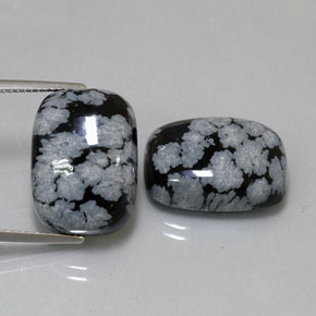 カラットの天然ブラック＆ホワイトスノーフレークオブシディアン（18×13.1 mm・クッションカット）