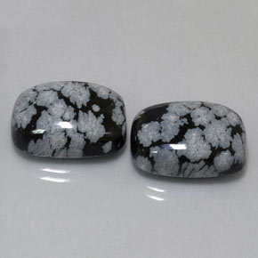 カラットの天然ブラック＆ホワイトスノーフレークオブシディアン（18×13.1 mm・クッションカット）