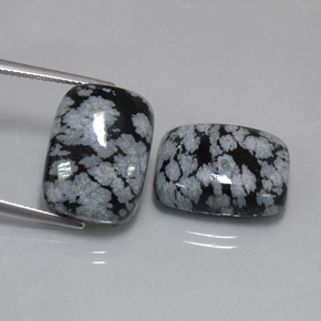 カラットの天然ブラック＆ホワイトスノーフレークオブシディアン（17.8×13.2 mm・クッションカット）