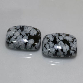 カラットの天然ブラック＆ホワイトスノーフレークオブシディアン（17.8×13.2 mm・クッションカット）