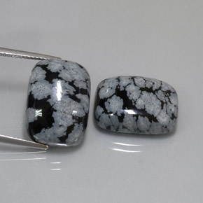 カラットの天然ブラック＆ホワイトスノーフレークオブシディアン（17.9×13.1 mm・クッションカット）
