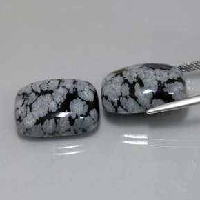 カラットの天然ブラック＆ホワイトスノーフレークオブシディアン（17.9×13.1 mm・クッションカット）