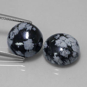 カラットの天然ブラック＆ホワイトスノーフレークオブシディアン（12.26 mm・ラウンドカット）