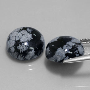 カラットの天然ブラック＆ホワイトスノーフレークオブシディアン（12.26 mm・ラウンドカット）