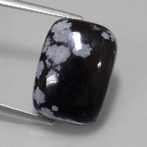 12.25カラットの天然グレー・ホワイト・ブラックスノーフレークオブシディアン（18.2×13.1 mm・クッションカット）