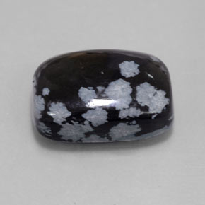 12.25カラットの天然グレー・ホワイト・ブラックスノーフレークオブシディアン（18.2×13.1 mm・クッションカット）