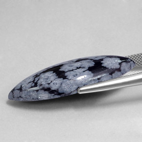 19.85カラットの天然グレーホワイト ブラックスノーフレークオブシディアン、マーキーズ、オペーク