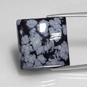 19.17カラットの天然グレー・ホワイト・ブラックスノーフレークオブシディアン（19.9×19.7 mm・四角）