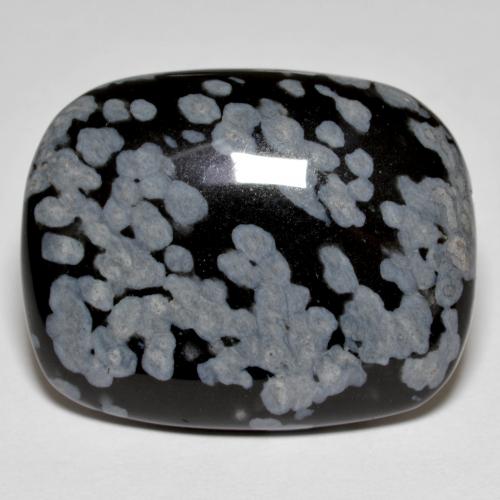 21.56カラットの天然マルチカラースノーフレークオブシディアン（25×19.8 mm・クッションカット）