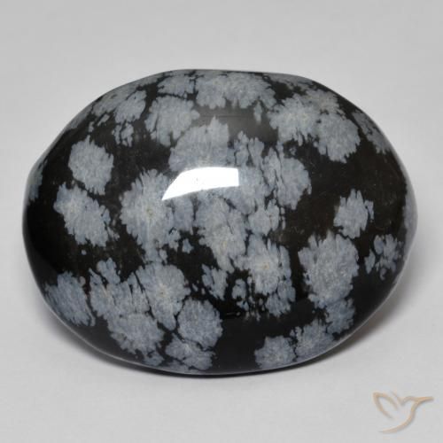 44.26ct 天然 グレーホワイト ブラック スノーフレークオブシディアン, 楕円形, オペーク
