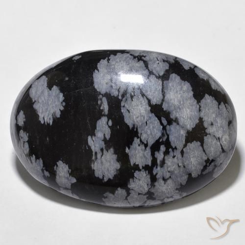 28.85ct 天然 グレーホワイト ブラック スノーフレークオブシディアン, 楕円形, オペーク