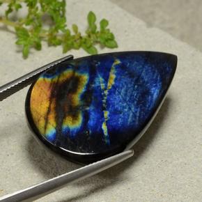 25.36カラットの天然マルチカラースペクトロライト、洋梨の形、オペーク