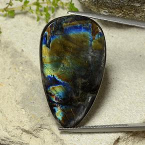 19.61カラットの天然マルチカラースペクトロライト、洋梨の形、オペーク