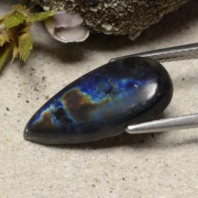 4.16カラットの天然マルチカラースペクトロライト、洋梨の形、オペーク