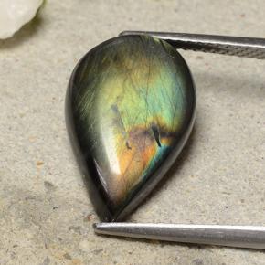 6.53カラットの天然マルチカラースペクトロライト、洋梨の形、オペーク