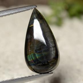 3.44カラットの天然マルチカラースペクトロライト、洋梨の形、オペーク