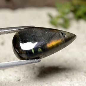 3.44カラットの天然マルチカラースペクトロライト、洋梨の形、オペーク