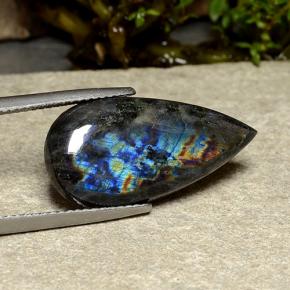 8.44カラットの天然マルチカラースペクトロライト、洋梨の形、オペーク