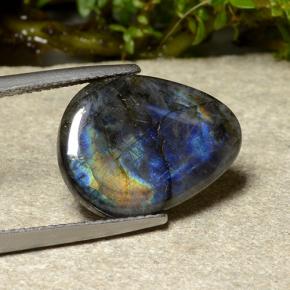 5.27カラットの天然マルチカラースペクトロライト、洋梨の形、オペーク